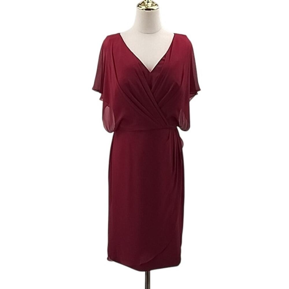 AW BRIDAL SZ 12 L red bridesmaid mother of bride faux wrap dress NEW B122